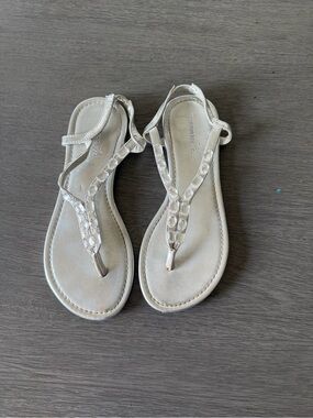 Montego Bay Club Silver Beaded T-Strap Sandals